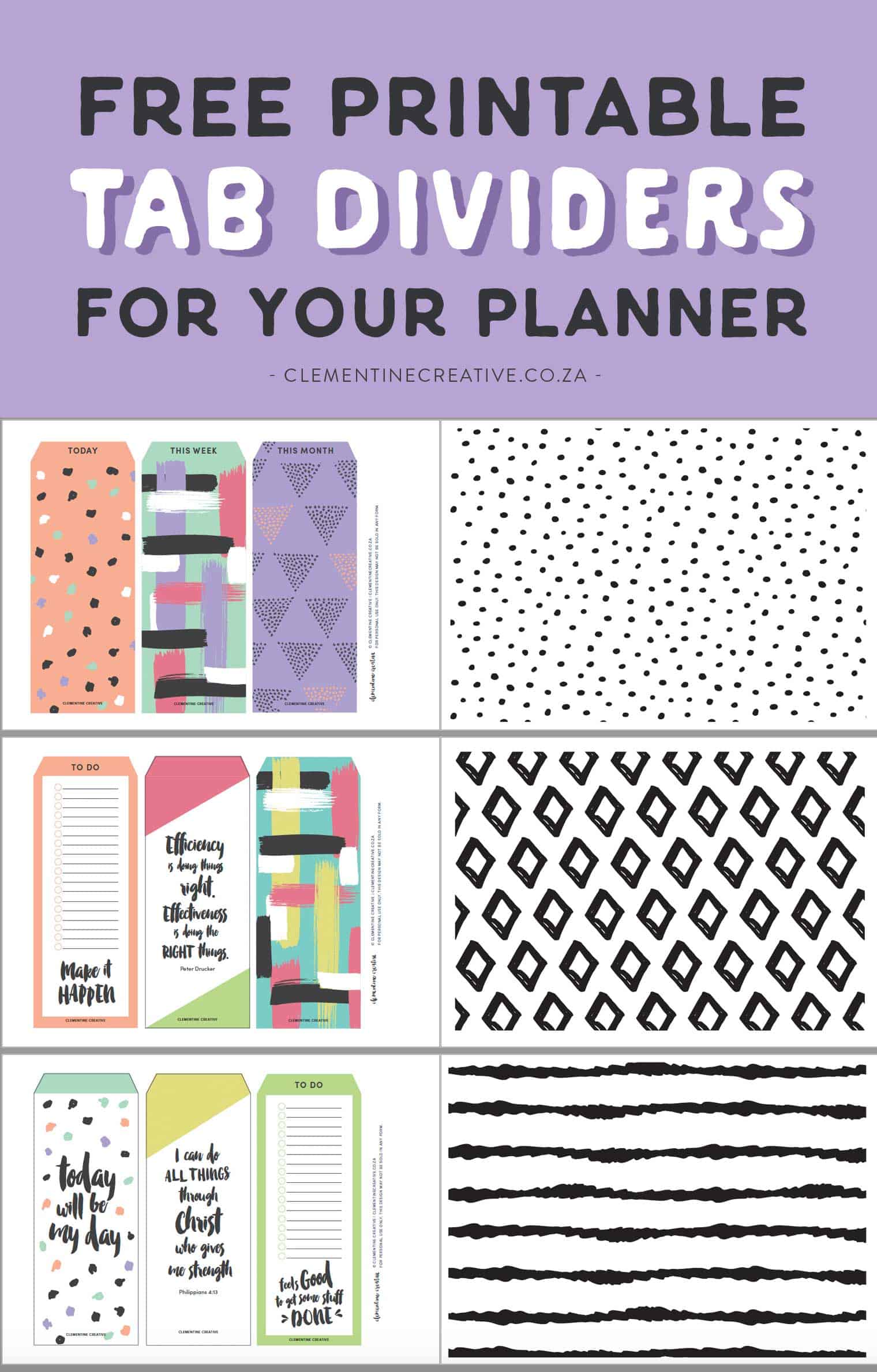 Free Printable Top Tab Dividers for Planners, Diaries and Agendas