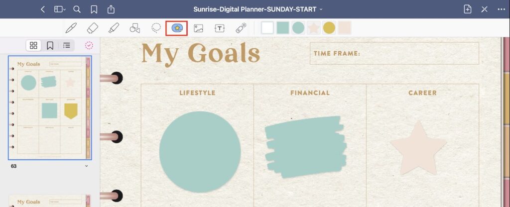 select the elements button from the top menu in Goodnotes